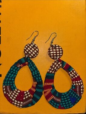 Multicolor Teardrop Fabric Earrings - Green, Red, Brown, Cream